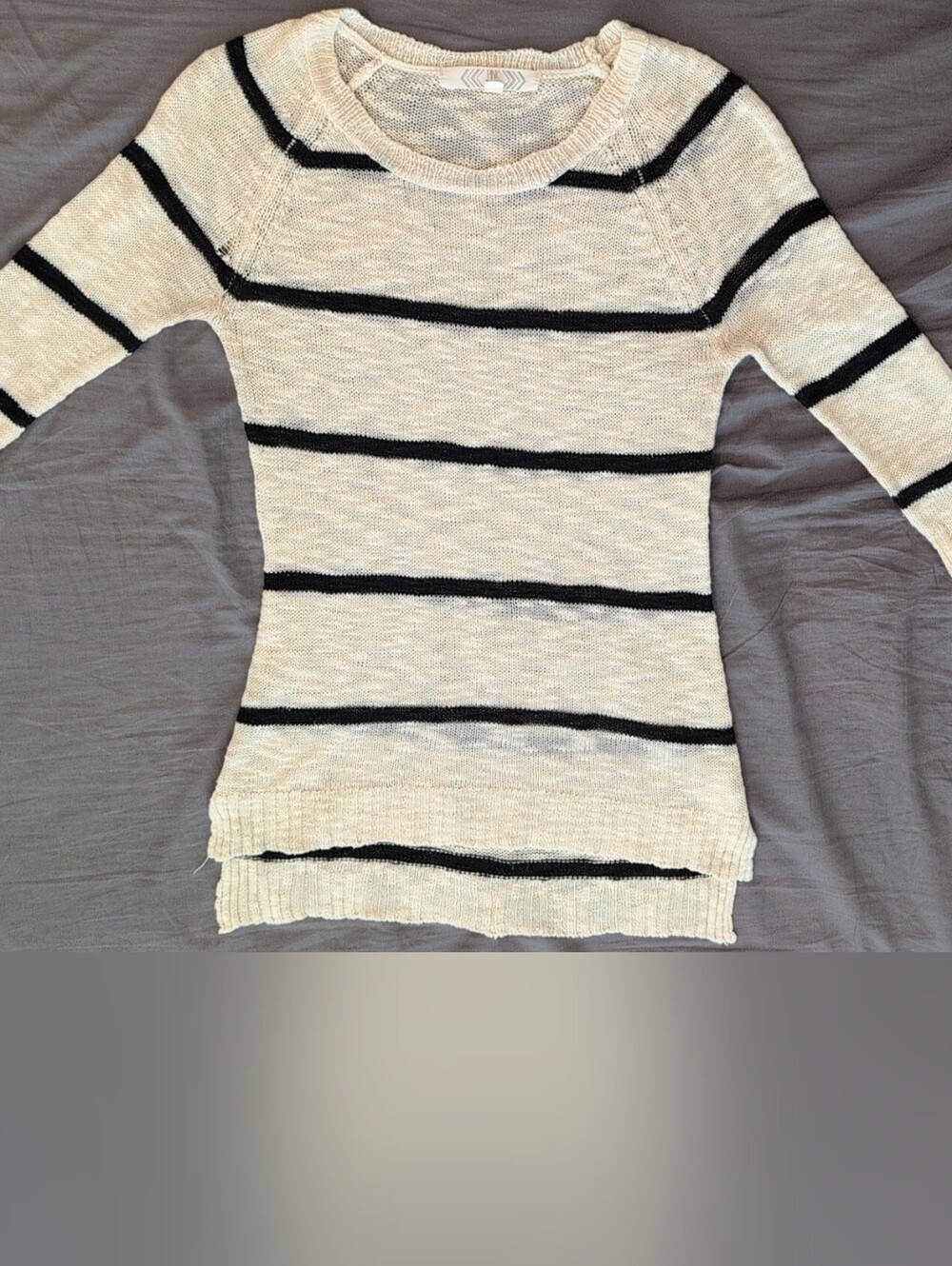Pink Rose Cream and Black Striped Crewneck Sweater
